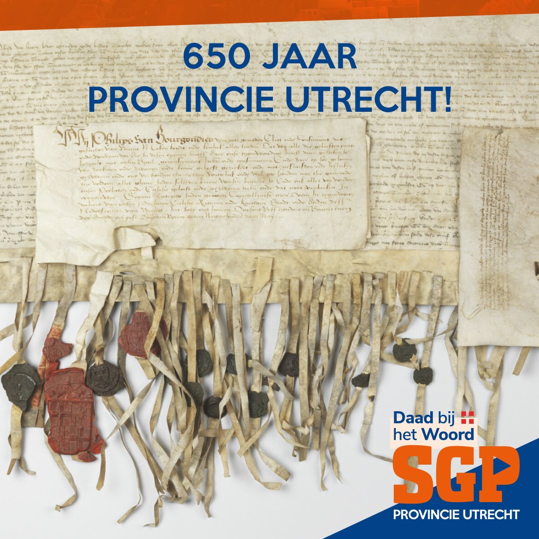 sgputrecht's tweet photo. Feest! Dit jaar viert provincie Utrecht dat zij 650 jaar bestaat. Op 17 mei 1375 werd in het centrum van Utrecht namelijk een historisch document bezegeld: de Stichtse Landbrief. Een mijlpaal en het beginpunt de provinciale democratie!
#utrecht #landbrief #sticht https://t.co/22XaHF5VFr