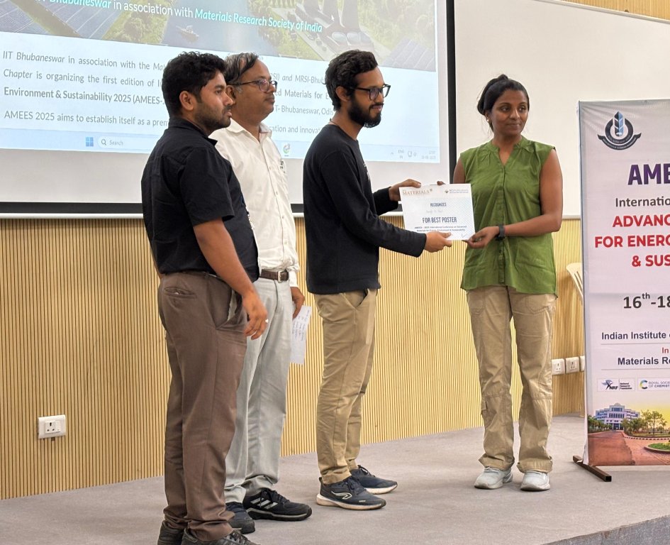 TIFR Hyderabad (@tifrh_buzz) on Twitter photo Congratulations to Amogh K Ravi (graduate student. <a href="/pabitra_k_nayak/">Pabitra Kumar Nayak</a>'s lab <a href="/TIFRH_buzz/">TIFR Hyderabad</a>) on receiving the Best Poster Award at the 'Advanced Materials for Energy, Environment and Sustainability (AMEES 2025)' international conference held at <a href="/iitbbs/">IIT Bhubaneswar</a> (May 16-18, 2025). Congratulations to Amogh K Ravi (graduate student. <a href="/pabitra_k_nayak/">Pabitra Kumar Nayak</a>'s lab <a href="/TIFRH_buzz/">TIFR Hyderabad</a>) on receiving the Best Poster Award at the 'Advanced Materials for Energy, Environment and Sustainability (AMEES 2025)' international conference held at <a href="/iitbbs/">IIT Bhubaneswar</a> (May 16-18, 2025).