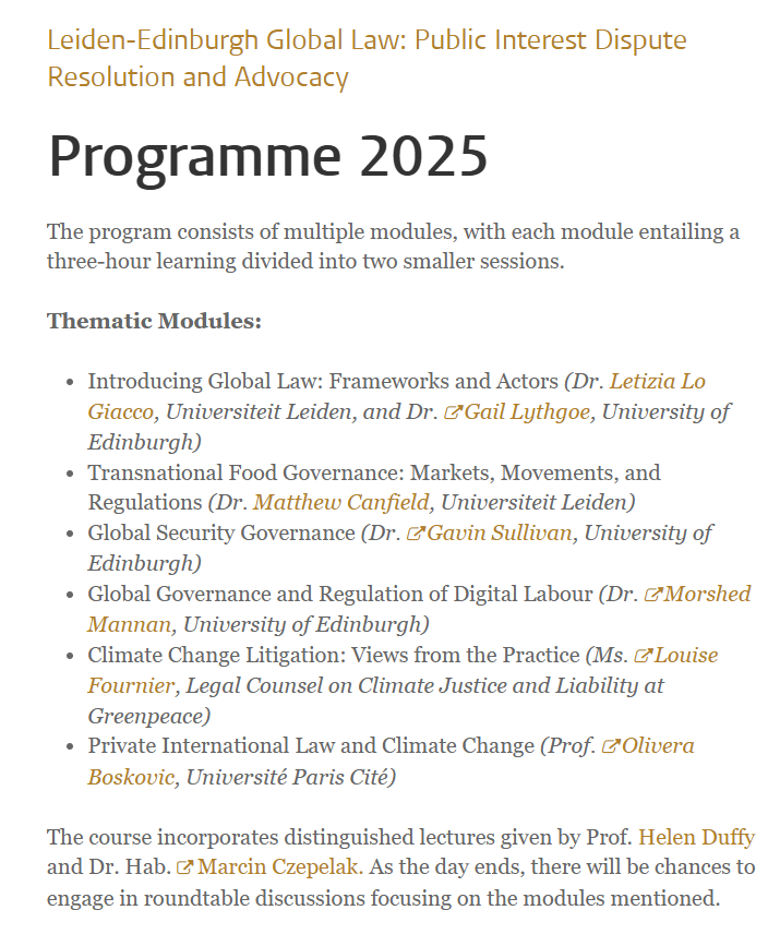 de_Legiz's tweet photo. Last 10 days to apply for the Leiden-Edinburgh Global Law summer week (30 June-4 July) on Public Interest Dispute Resolution and Advocacy! Modules and speakers not to be missed!👇 https://t.co/sLtXyWlxLu