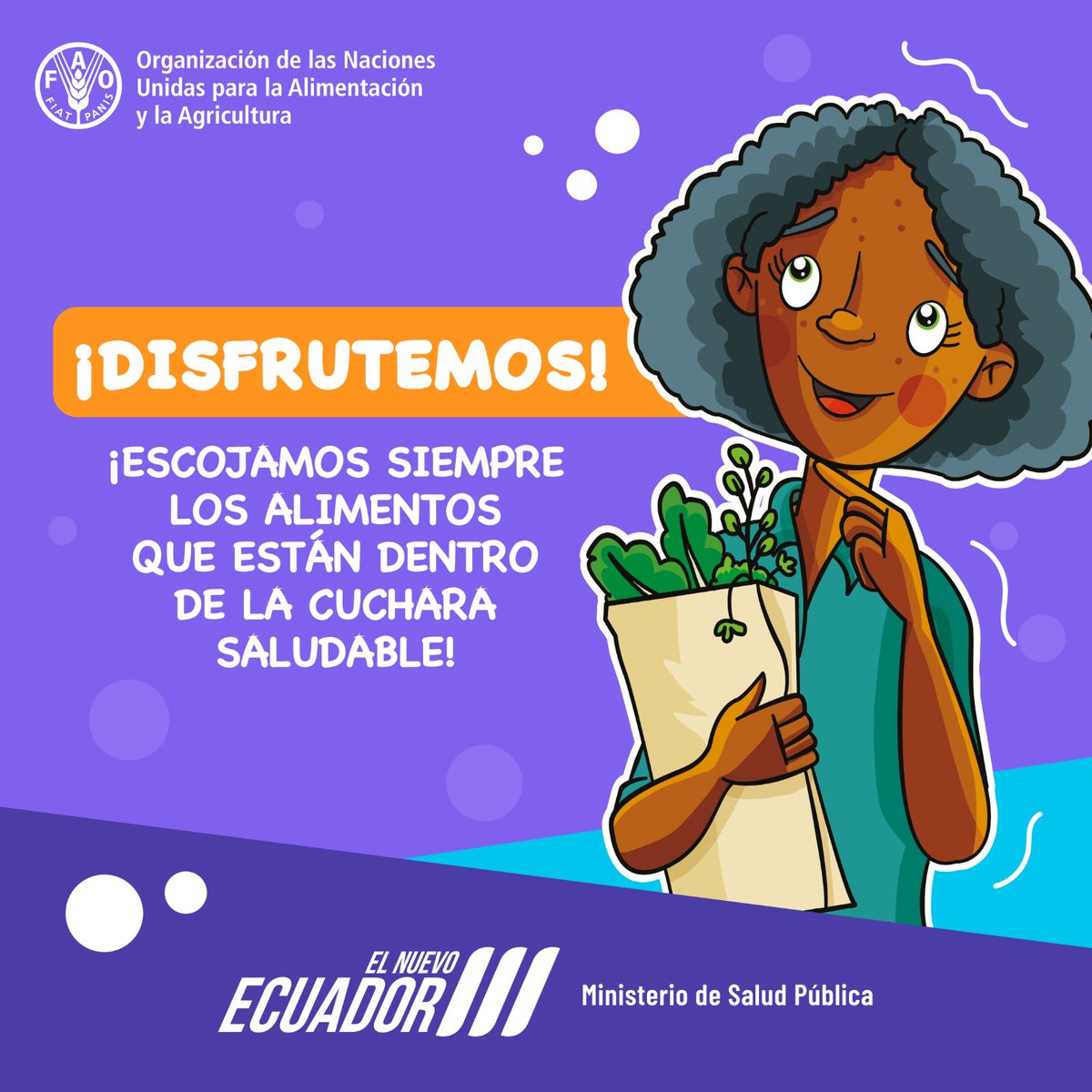 La Cuchara Saludable 🥄 es el símbolo que representa a las #GuíasAlimentariasEC. Está compuesta por los diferentes grupos de alimentos con pertenencia cultural, apoyando a la agricultura local y pesca artesanal.