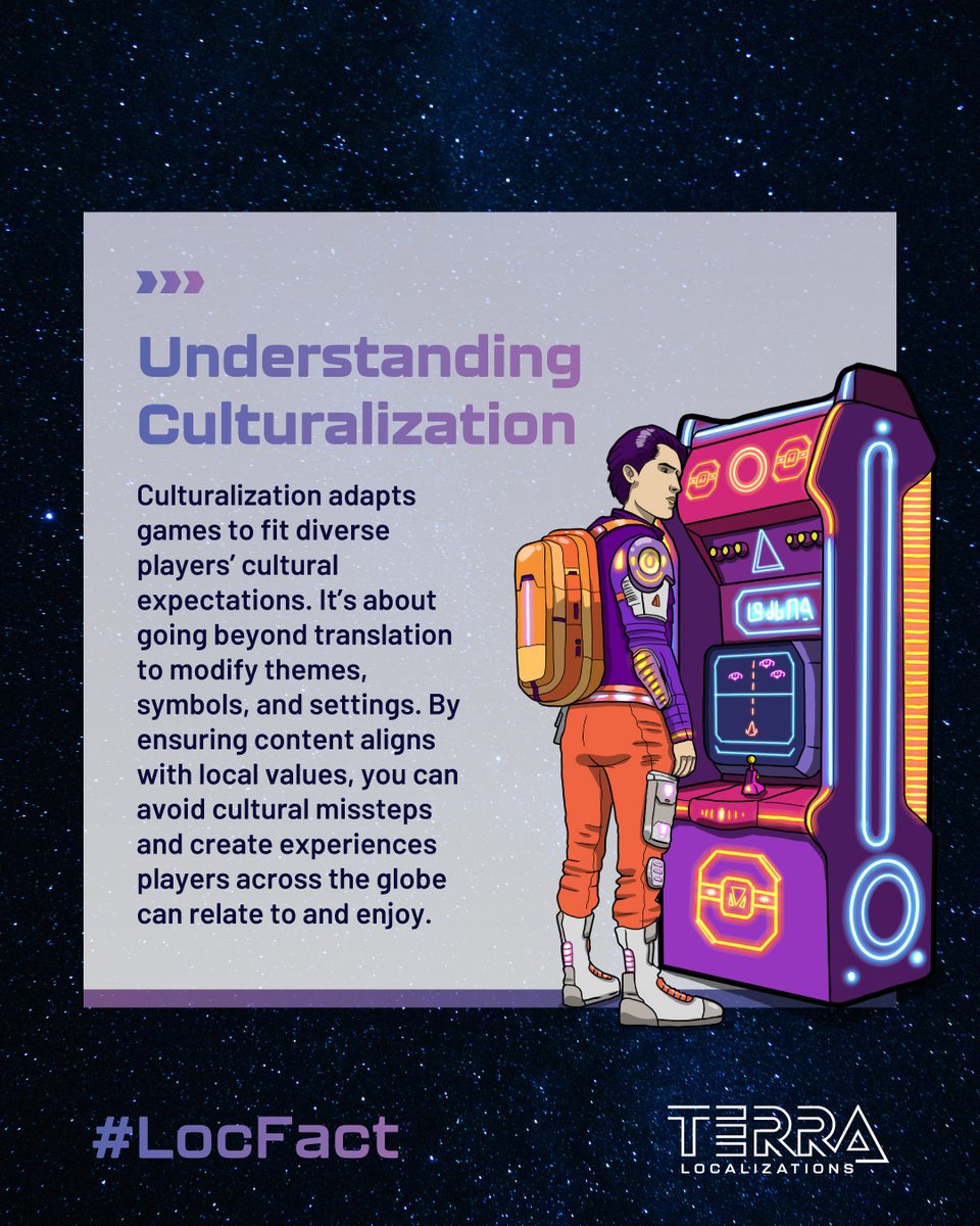 Terra_Loc's tweet photo. 🕹️ Ever wonder why some games feel like they truly get your culture?
In today's #LocFact, we’re exploring how #Culturalization in #Gaming enhances the player experience and takes it to the next level, making #GlobalGames feel like they're intended just for you.
#Localization https://t.co/oNfCHwPNIB