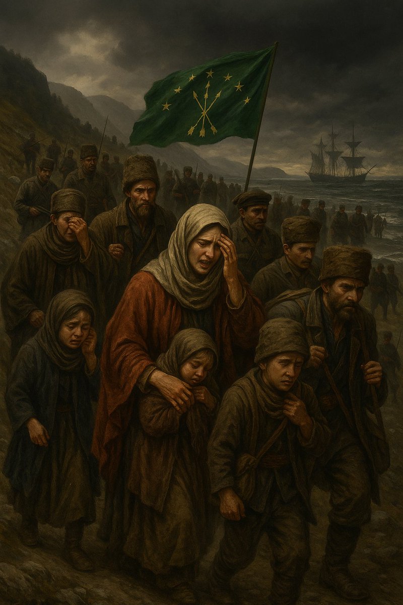 21 Mayıs 1864
Bu bir göç değil, bir soykırımdı.
Yüz binlerce Çerkes, anavatanından sürüldü.
Bir halk Karadeniz’de kayboldu,
Sessizliğe gömüldü.
Unutmadık, unutturmayacağız.

#ÇerkesSoykırımı #21Mayıs1864
#CircassianGenocide #Unutmadık
#Kafkasya #Adıge #Diaspora