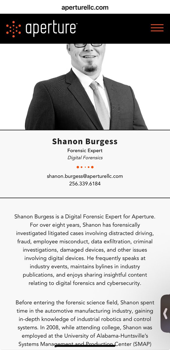 FREE KAREN READ (@g3tlikeem3) on Twitter photo BOTH of the links to Shanon Burgess’s LinkedIn & CV, on Aperture’s website, are GONE!
#KarenReadTrial2 #FreeKarenRead #KarenRead
<a href="/DoctorTurtleboy/">Aidan Kearney</a>
aperturellc.com/bio/shanon-bur… BOTH of the links to Shanon Burgess’s LinkedIn & CV, on Aperture’s website, are GONE!
#KarenReadTrial2 #FreeKarenRead #KarenRead
<a href="/DoctorTurtleboy/">Aidan Kearney</a>
aperturellc.com/bio/shanon-bur…
