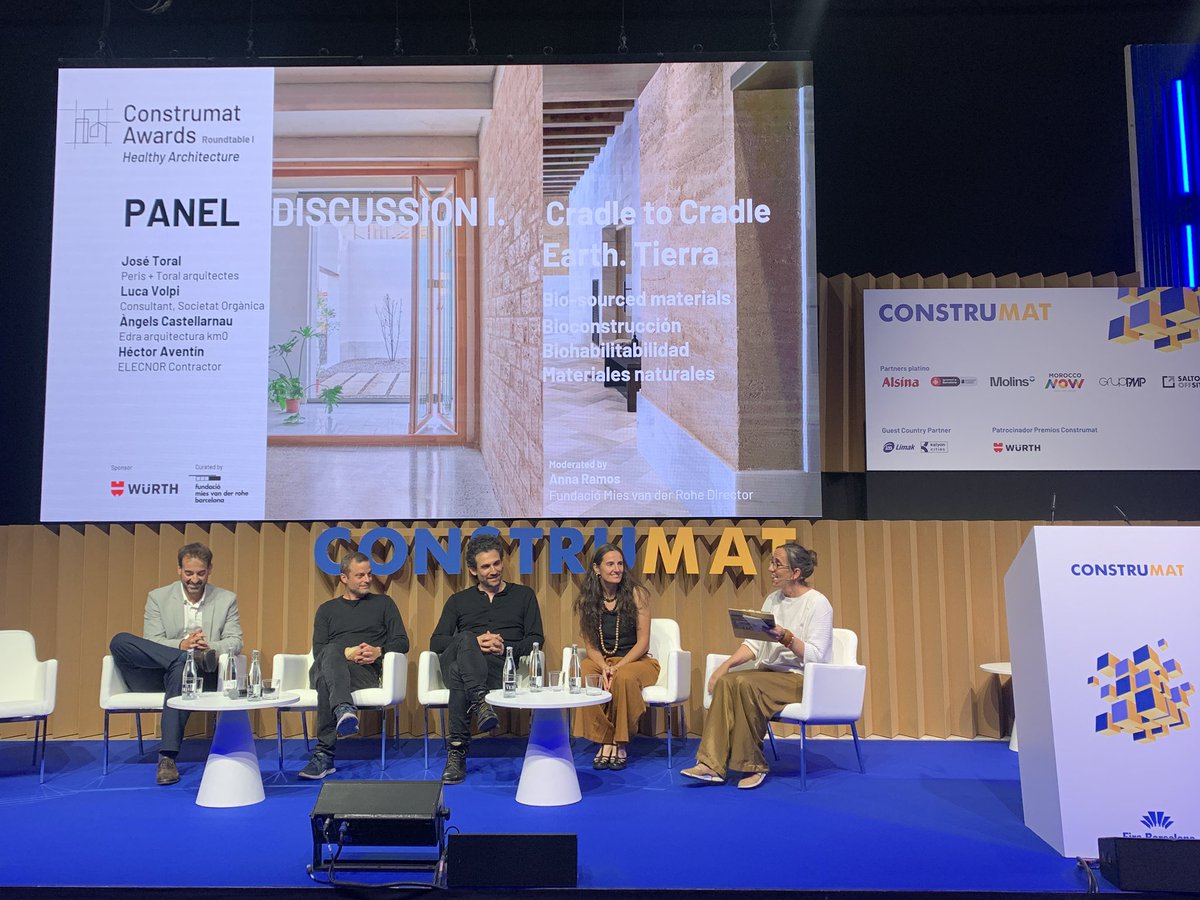 <a href="/revueAA/">AA</a> <a href="/asociacionASA/">ASA</a> <a href="/GBCEs/">Green Building Council España</a> <a href="/HerzogdeMeuron/">Herzog & de Meuron</a> <a href="/edraarqkm0/">edraarquitecturakm0</a> 🔷 Mesa redonda: Biomateriales y bioconstrucción.

- Jose Peris, Peris + Toral arquitectes
- Luca Volpi, <a href="/SO_organica/">Societat Orgànica</a>
- Àngels Castellarnau, <a href="/edraarqkm0/">edraarquitecturakm0</a>
- Héctor Aventín, constructura <a href="/GrupoElecnor/">Grupo Elecnor</a>
- Eduardo Prieto, miembro del jurado, <a href="/ETSAMadrid/">ETSAM</a> 

#Construmat