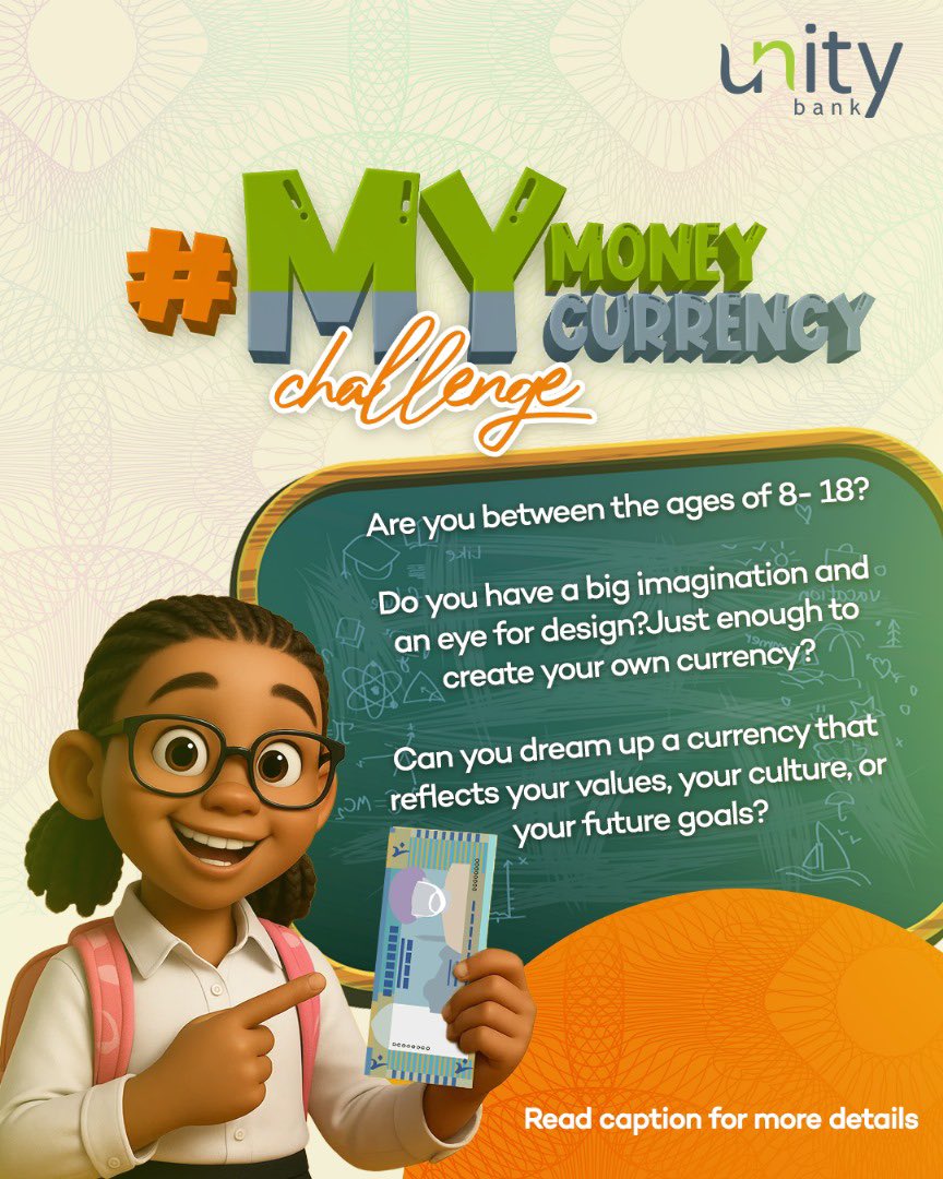 UnityBankPlc's tweet image. 💡 Got a creative mind and a passion for money matters? This Children’s Day, it’s time to turn your imagination into currency!

Join the #MyMoneyMyCurrency Challenge and show us your dream currency, inspired by your values, culture, or big ideas for the future. 💡💰🎨

Ready to…