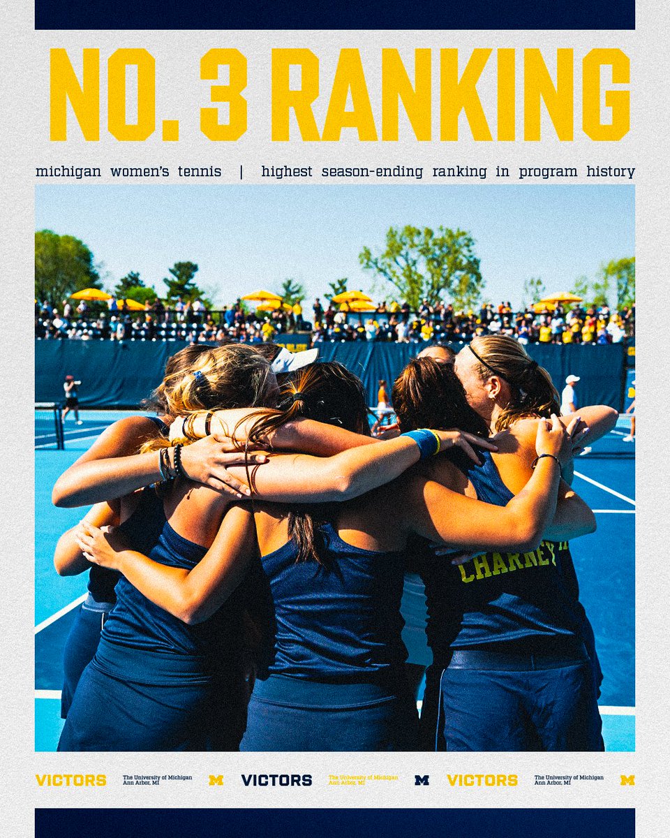 After making its first-ever Final Four appearance and finishing with a 27-5 record, U-M comes in at No. 3 in the final <a href="/ITA_Tennis/">ITA</a> rankings - the highest season-ending ranking in program history

#GoBlue
