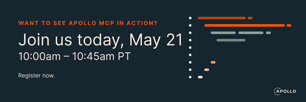 apollographql's tweet photo. LIVE today at 10 AM PT: Get started with MCP tools for your GraphQL API

Perfect timing to get your questions answered before @Anthropic's Code with Claude event this week!

Register: https://t.co/IfrHjztCjk

#DeveloperWorkshop #AITools #GraphQL #MCP https://t.co/eFCYgzU5jw