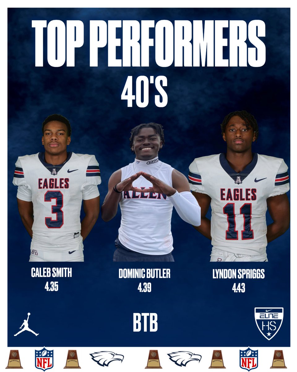 Allen Eagles Football🏆🏆🏆🏆🏆 (@alleneaglesfb) on Twitter photo 🦅2025 May Testing Results🦅
Congratulations to our Top 40 Performers. The following displayed The Brand in the weight room & on the field every second of every day! <a href="/usnikefootball/">Nike Football</a>
<a href="/caleb_jet/">Caleb "The Jet" Smith</a> ‘26
<a href="/dominic_butler7/">Dominic Butler</a> ‘28
<a href="/lyn2nice/">Lyndon Spriggs</a> ‘27
#BTB | #RecruitTheA |🏆🏆🏆🏆🏆 🦅2025 May Testing Results🦅
Congratulations to our Top 40 Performers. The following displayed The Brand in the weight room & on the field every second of every day! <a href="/usnikefootball/">Nike Football</a>
<a href="/caleb_jet/">Caleb "The Jet" Smith</a> ‘26
<a href="/dominic_butler7/">Dominic Butler</a> ‘28
<a href="/lyn2nice/">Lyndon Spriggs</a> ‘27
#BTB | #RecruitTheA |🏆🏆🏆🏆🏆