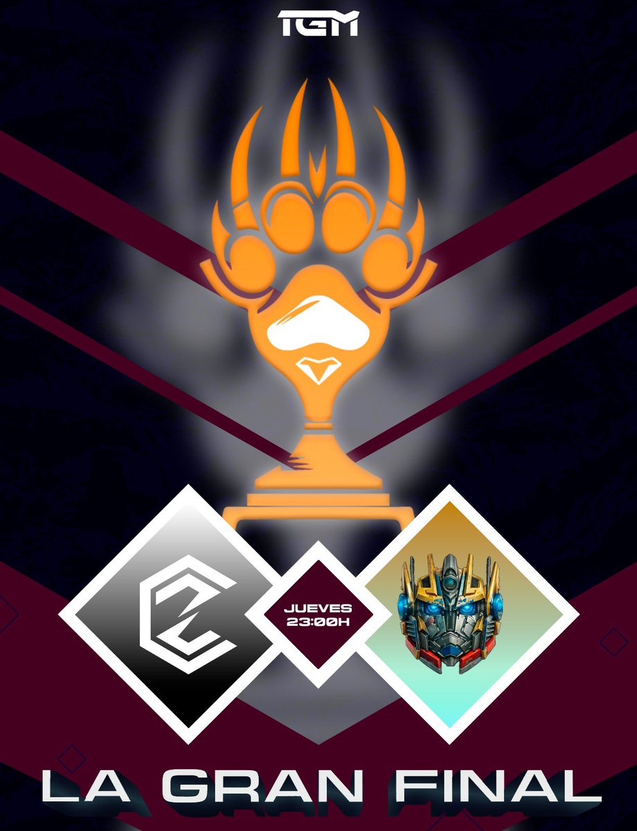 LigaTGM's tweet photo. #LaGranFinal| @tigernicks 

¡Prepárate para el gran momento! 🌟 

La Gran Final está a punto de llegar y promete ser un espectáculo inolvidable.

Hoy se decidirá el campeón en una batalla épica 🏆

Con un trofeo que simboliza la garra, el poder y la gloria 🎮🐅 

🏆 @CryZeNGaming 🆚 @transformers_cf 

⏰ 23:00h

¡Que comience la cuenta regresiva! ⏳ #LaGranFinal #TGM #FinalCopa