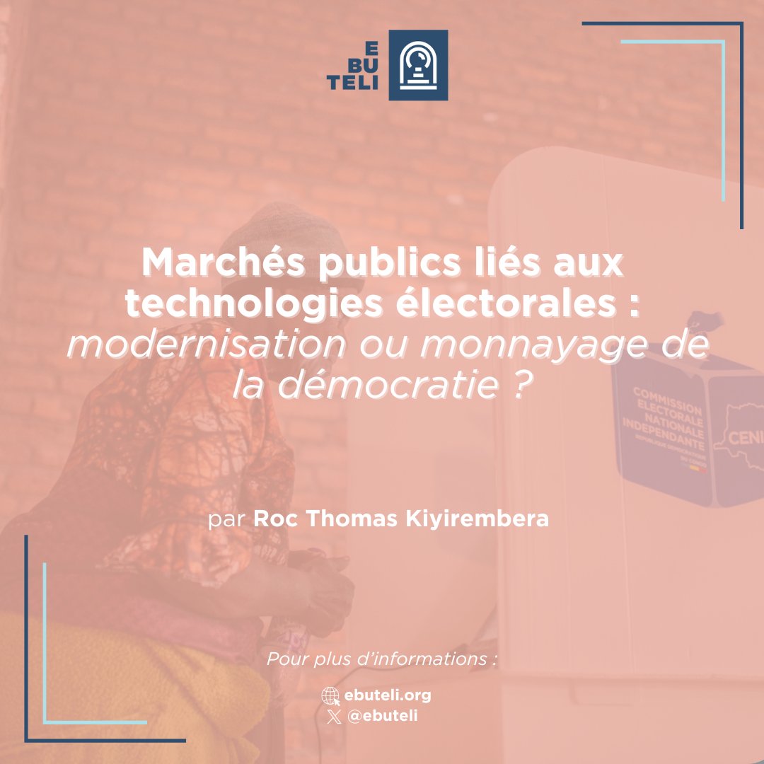 Ebuteli (@ebuteli) on Twitter photo đSĂ©rie technologies et Ă©lections | Aujourdâhui, <a href="/ebuteli/">Ebuteli</a> publie sa nouvelle note d'analyse intitulĂ©e
« Marchés publics liés aux technologies électorales : modernisation ou monnayage de la démocratie ? ».
Que retenir de la note ?
Pour plus de détails
â bit.ly/note-analyse-e⊠đSĂ©rie technologies et Ă©lections | Aujourdâhui, <a href="/ebuteli/">Ebuteli</a> publie sa nouvelle note d'analyse intitulĂ©e
« Marchés publics liés aux technologies électorales : modernisation ou monnayage de la démocratie ? ».
Que retenir de la note ?
Pour plus de détails
â bit.ly/note-analyse-eâŠ