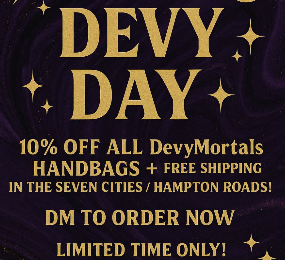 devymortals's tweet photo. 👜💥 TODAY ONLY: DevyMortals Flash Sale

No sales all week? Let’s fix that.
✨ TODAY ONLY ✨
Get 10% OFF your next DevyMortals handbag if you purchase before we get our site back online.

DevyDollz #SmallBizStyle #FashionThatSpeaks #QueerLuxury #BuyNowOrCryLater https://t.co/XoUQNPlSFb