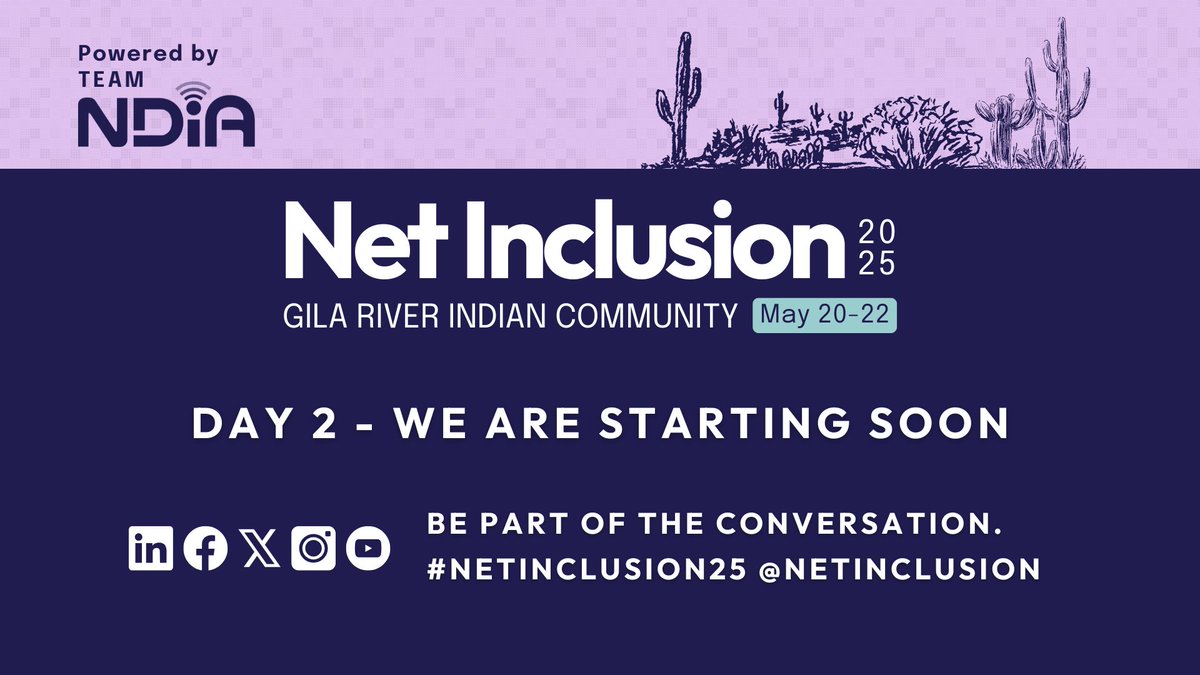 📺 We’re live for Day 2 of #NetInclusion25 from Gila River in 15 mins! Join us on YouTube for powerful keynotes, panels, and on-the-ground insights from digital inclusion leaders across the country.

🎥 Livestream: bit.ly/NI25day2 
🗓️ Schedule: bit.ly/NI25livestream2