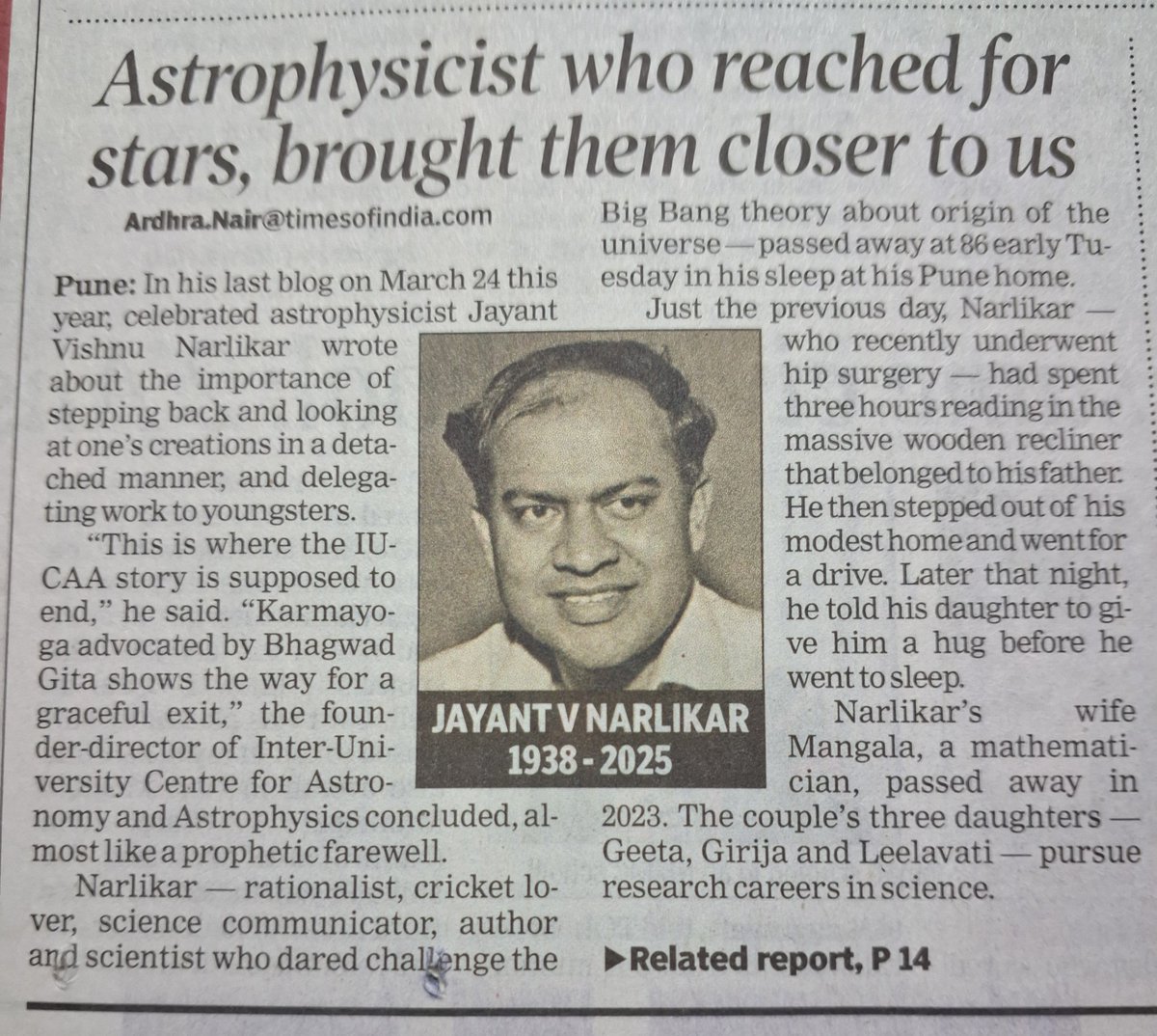 So aptly said. It was Dr Narlikar because of whom I, like lakhs of other students over the years got curious about the magical world of stars during school days. Thank you Dr Jayant Naralikar. 🙏