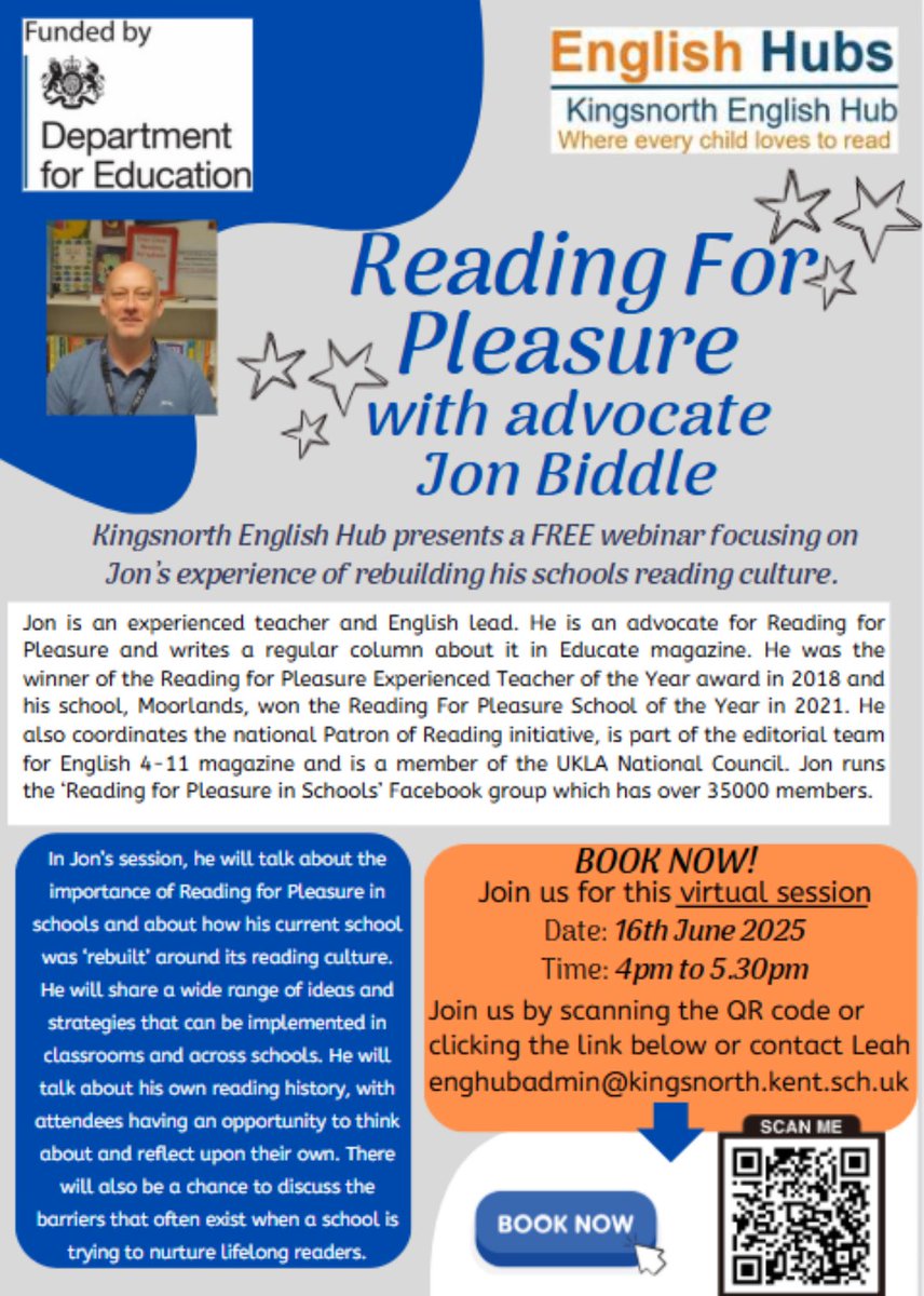 Kingsnorth English Hub (@hubkingsnorth) on Twitter photo Join us on the 16th of June 4-5:30pm to hear Reading for Pleasure advocate Jon Biddle talk about the importance of Reading for Pleasure. <a href="/jonnybid/">Jon Biddle</a>
buytickets.at/kingsnorthengl… Join us on the 16th of June 4-5:30pm to hear Reading for Pleasure advocate Jon Biddle talk about the importance of Reading for Pleasure. <a href="/jonnybid/">Jon Biddle</a>
buytickets.at/kingsnorthengl…