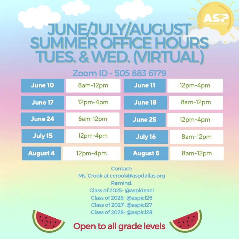 Check out ASP's summer hours.