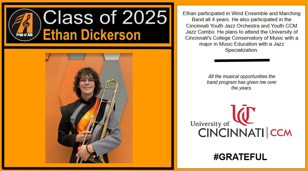 Anderson Band Senior Spotlight #26 - Ethan Dickerson! 26 SENIORS in 13 days . . . We are going to miss these young men and women and their leadership SO MUCH, but can not WAIT to see what they will offer the world!  #AndersonPride #GRATEFUL
<a href="/AndersonRaptors/">Anderson High School</a> <a href="/FHSDMusic/">Forest Hills Music</a>