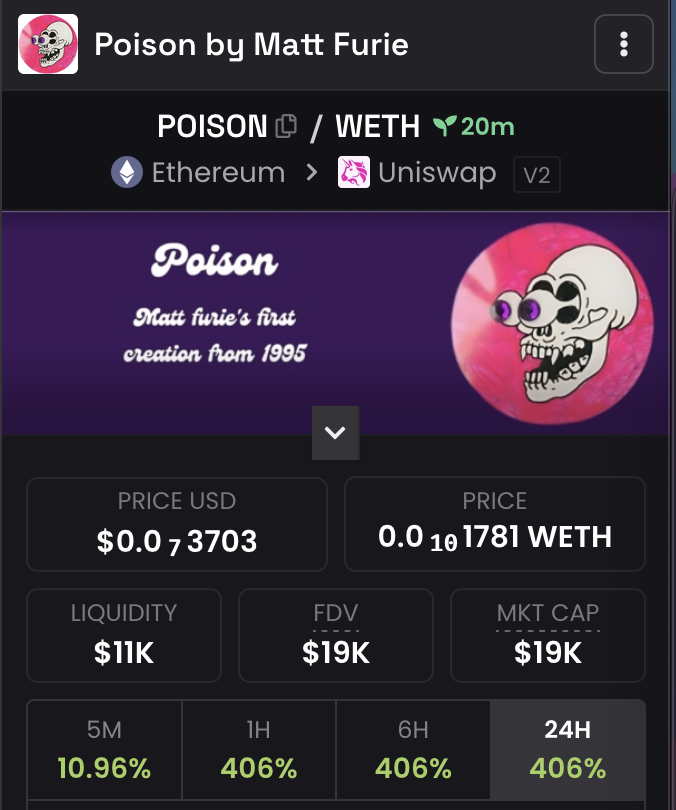 poisonerc20's tweet photo. Now $POISON is updated on @dexscreener and @DEXToolsApp! https://t.co/eKBBLQwSbE