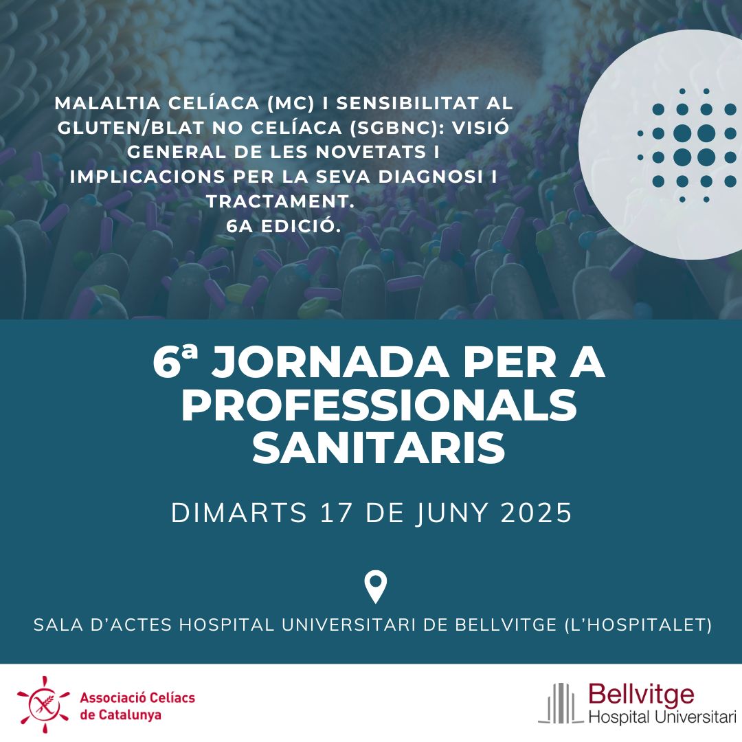 🎓 6a Jornada per a Professionals Sanitaris 2025
📅 17 de juny | 08:00 – 15:00 h
📍 Hospital Universitari de Bellvitge (L’Hospitalet)
💶 Preu: 5 € (donatiu a la Beca Celíacs de Catalunya)
🎟️Reserva la teva plaça ara:
…acsdecatalunya.playoffinformatica.com/activitat/73