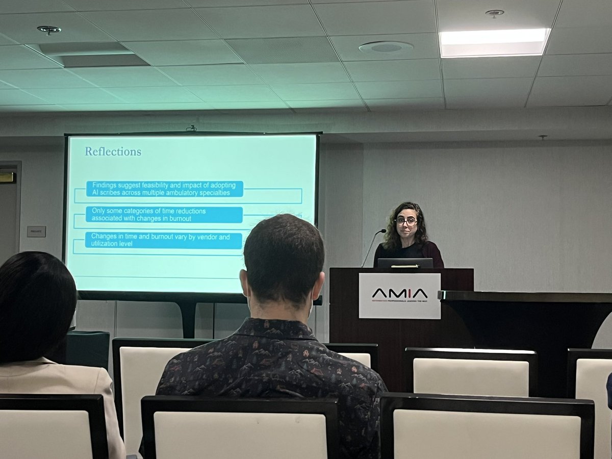 Julia Adler-Milstein (@j_r_a_m) on Twitter photo So proud of our <a href="/UCSF_DOCIT/">UCSF DoC-IT</a> <a href="/UCSFHospitals/">UCSF Health</a> team presenting back to back talks in the #cic25 <a href="/AMIAinformatics/">AMIA</a> meeting. Talks show that rigorous research on AI scribe complements operational efforts to monitor impact. <a href="/LisaRotenstein/">Lisa Rotenstein MD</a> <a href="/SaraMurrayMD/">Sara Murray</a> AI scribe -> lower burnout. So proud of our <a href="/UCSF_DOCIT/">UCSF DoC-IT</a> <a href="/UCSFHospitals/">UCSF Health</a> team presenting back to back talks in the #cic25 <a href="/AMIAinformatics/">AMIA</a> meeting. Talks show that rigorous research on AI scribe complements operational efforts to monitor impact. <a href="/LisaRotenstein/">Lisa Rotenstein MD</a> <a href="/SaraMurrayMD/">Sara Murray</a> AI scribe -> lower burnout.