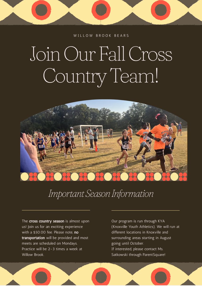 Willow Brook Elementary School (@wbesbears) on Twitter photo Calling all runners and those interested in joining the Cross Country team!! 🏃🏃♀️<a href="/DestinySatkows1/">Ms. Destiny Satkowski</a> Calling all runners and those interested in joining the Cross Country team!! 🏃🏃♀️<a href="/DestinySatkows1/">Ms. Destiny Satkowski</a>