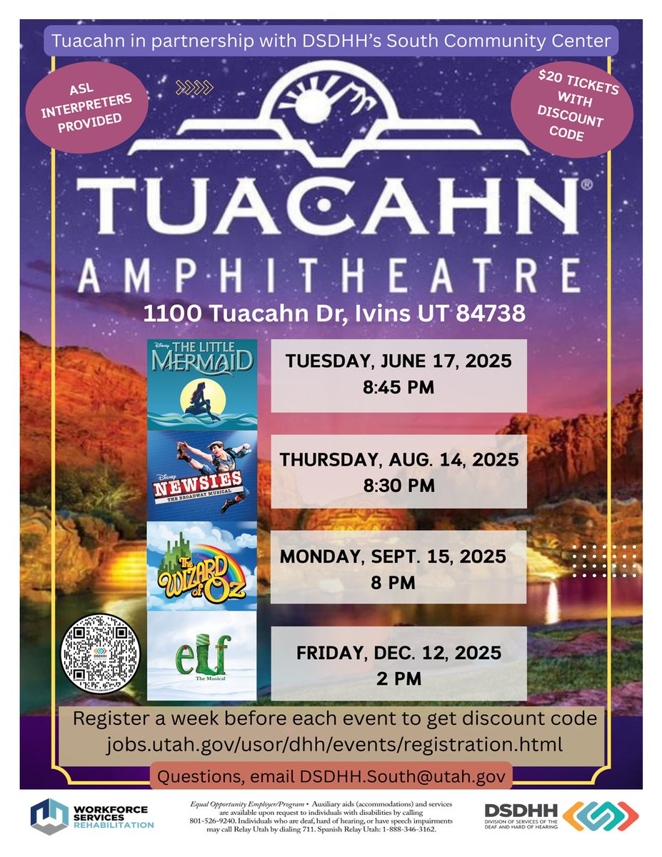 Tuacahn in partnership with DSDHH's South Community Center:
ASL Interpreted Performances:
Details:
jobs.utah.gov/usor/dhh/event…