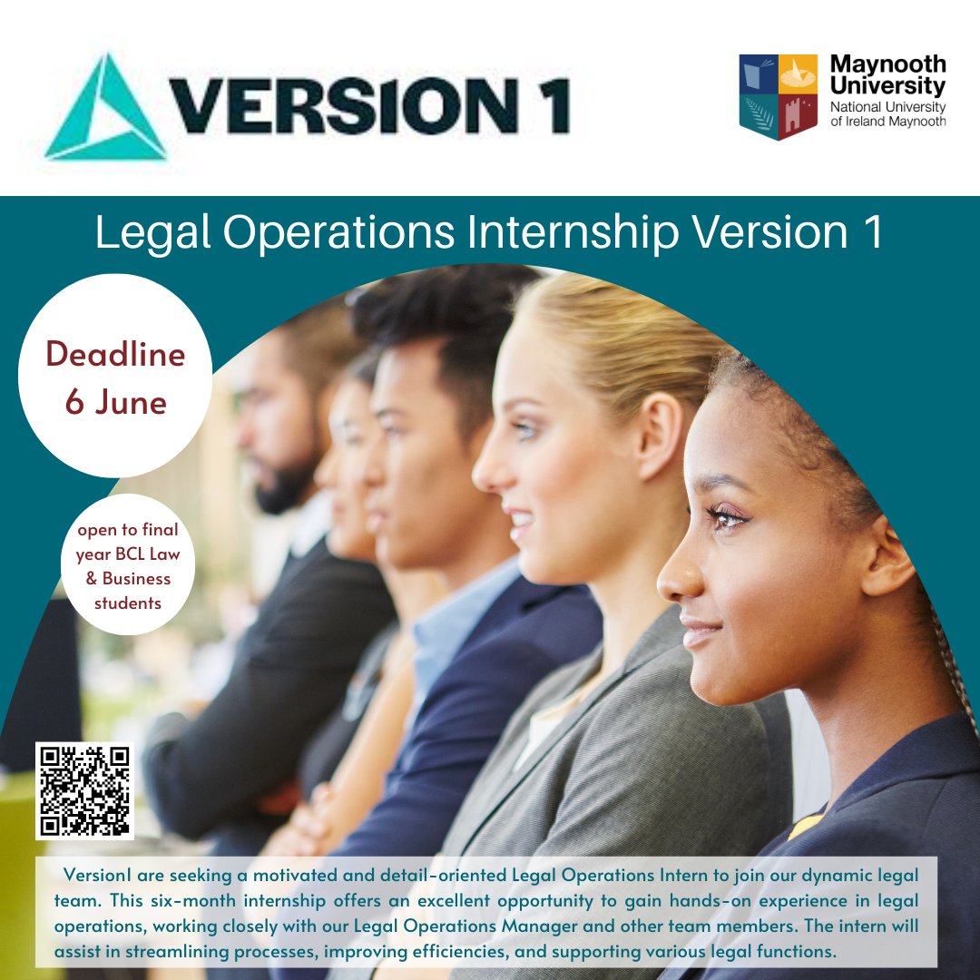 Are you a final year BCL Law &amp; Business student?

<a href="/version1/">Version 1</a> are seeking a motivated &amp; detail-oriented Legal Operations Intern to join their dynamic legal team. 
Deadline 6 June
For full details see: tinyurl.com/4vr2a2e6