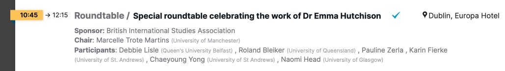 BISAWG Emotions in Politics and IR (@bisawg_emotions) on Twitter photo 🚨 Roundtable Alert at #BISA2025 in Belfast!
Join us for a special roundtable celebrating the work of Prof Emma Hutchison
📍 Dublin Room, Europa Hotel
🗓️ Hosted by <a href="/BISAWG_Emotions/">BISAWG Emotions in Politics and IR</a> and <a href="/MYBISA/">BISA - British International Studies Association</a>
#Belfast2025 #BISAConference 🚨 Roundtable Alert at #BISA2025 in Belfast!
Join us for a special roundtable celebrating the work of Prof Emma Hutchison
📍 Dublin Room, Europa Hotel
🗓️ Hosted by <a href="/BISAWG_Emotions/">BISAWG Emotions in Politics and IR</a> and <a href="/MYBISA/">BISA - British International Studies Association</a>
#Belfast2025 #BISAConference