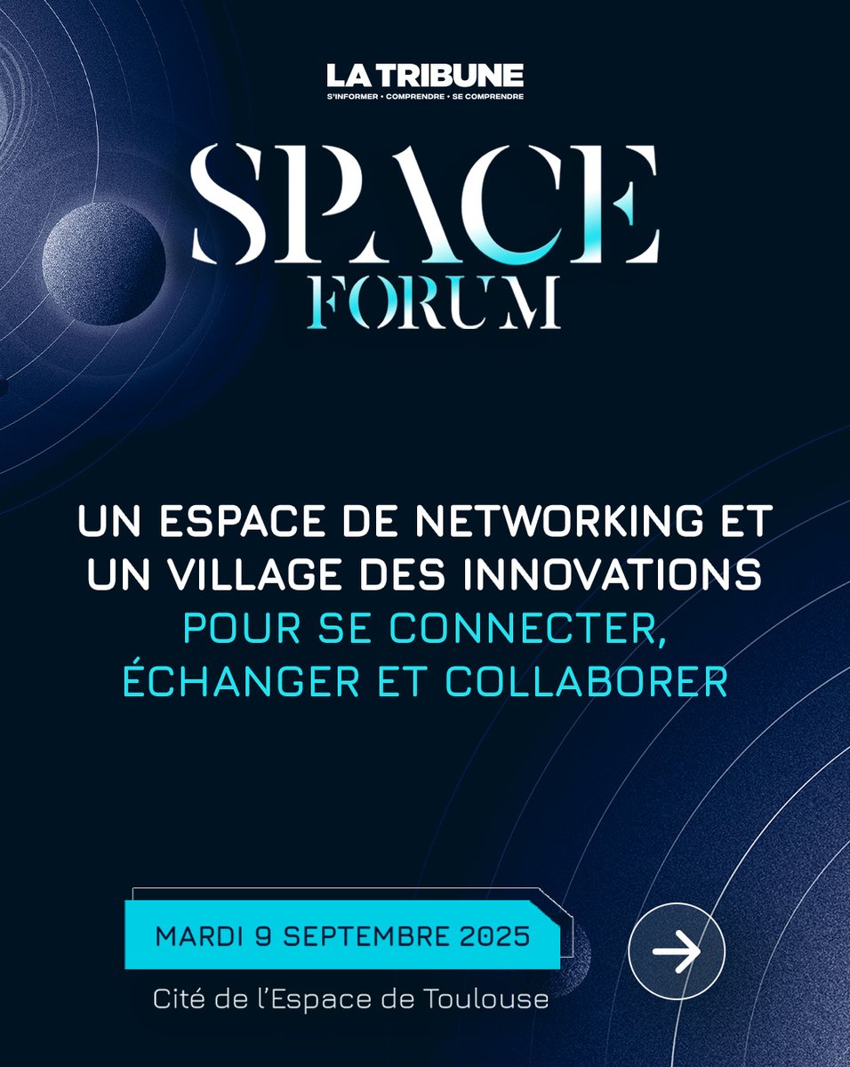 La Tribune Evénements (@latribuneevents) on Twitter photo "🚀 Cap sur le futur au #LTSF2025
📍 9 sept. – 8h30, <a href="/CiteEspace/">Cité de l'espace</a> (#Toulouse)
Focus :
🔭 Astrocapitalisme & agences
🛰️ Constellations & démocratie
🇫🇷 NewSpace français + zoom sur l’Italie 🇮🇹
+400 participants, 10 pays 🌍
👉 spaceforum.fr
#Espace #Innovation "🚀 Cap sur le futur au #LTSF2025
📍 9 sept. – 8h30, <a href="/CiteEspace/">Cité de l'espace</a> (#Toulouse)
Focus :
🔭 Astrocapitalisme & agences
🛰️ Constellations & démocratie
🇫🇷 NewSpace français + zoom sur l’Italie 🇮🇹
+400 participants, 10 pays 🌍
👉 spaceforum.fr
#Espace #Innovation