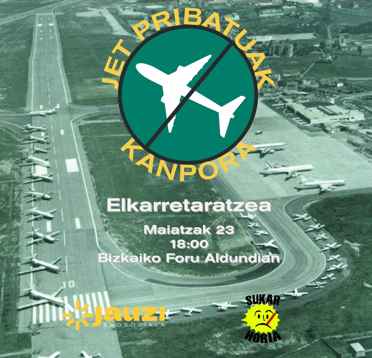 UEFAko finalaren etorrerarekin batera Loiuko jet pribatuen hegaldi kopuruak errekorrak hautsi ditu. Hau garraiatzeko dagoen erarik kutsakorrena da, eta agerian uzten du burgesiaren bizi eredu ekozida.

Barikuan etorri gurekin hau salatzera!