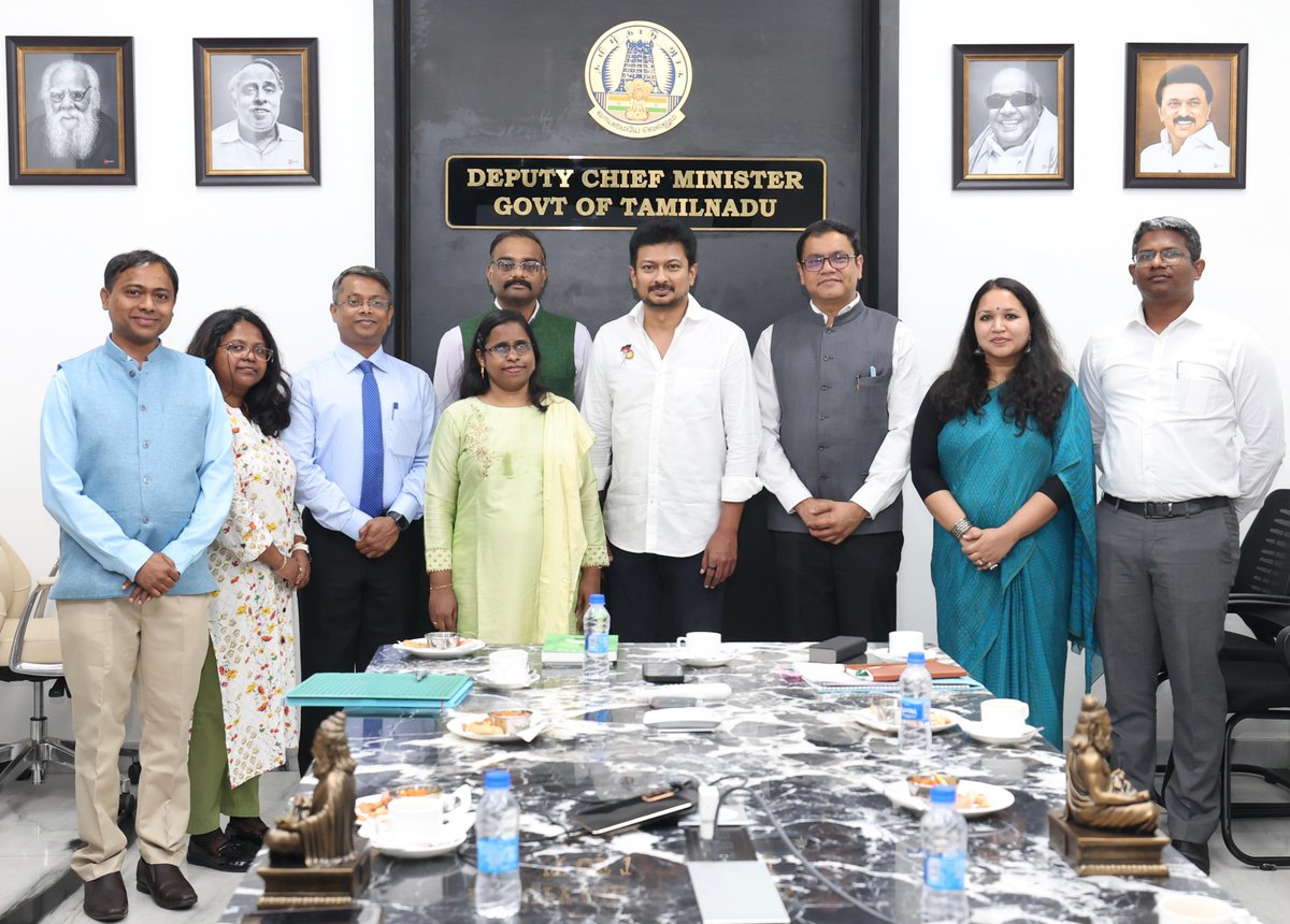 Office_of_Udhay's tweet photo. The 2013 batch IFS officers, currently in Tamil Nadu for their Mid-Career Training Program, called on the Honourable Deputy Chief Minister of Tamil Nadu, Thiru @UdhayStalin, earlier today. https://t.co/1Ay4faXNqn
