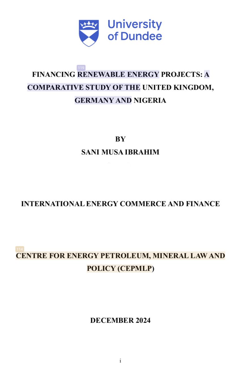 SaniMusa_'s tweet photo. Dear all,

I’m happy to share a milestone I reached a few months ago here at the University of Dundee.

After months of intense research my dissertation, “Financing Renewable Energy Projects: A Comparative Study of the UK, Germany, and Nigeria”—has been awarded an A grade. https://t.co/yBIMiXKqwl