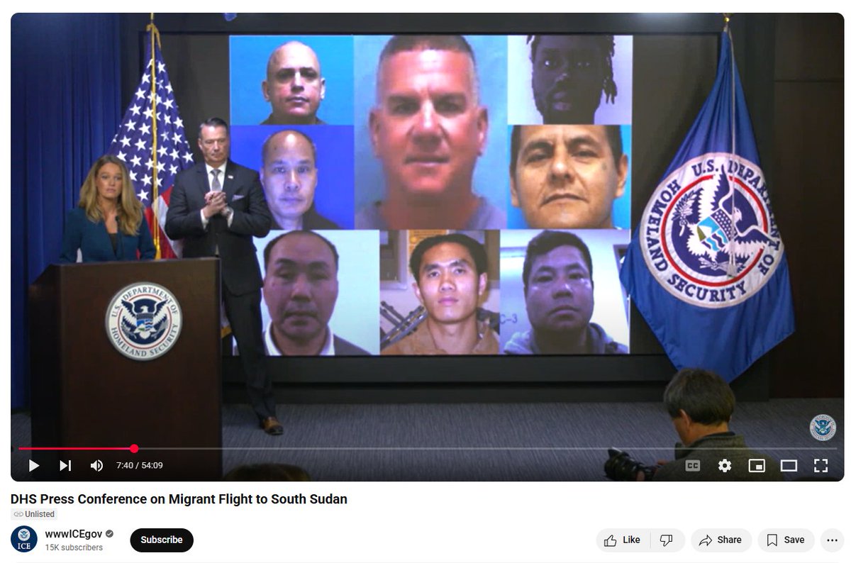 Odd moment from DHS press conference. 

Officials declined to say whether migrants were being sent to South Sudan.

Meanwhile, DHS' YouTube headline states "DHS Press Conference on Migrant Flight to South Sudan."