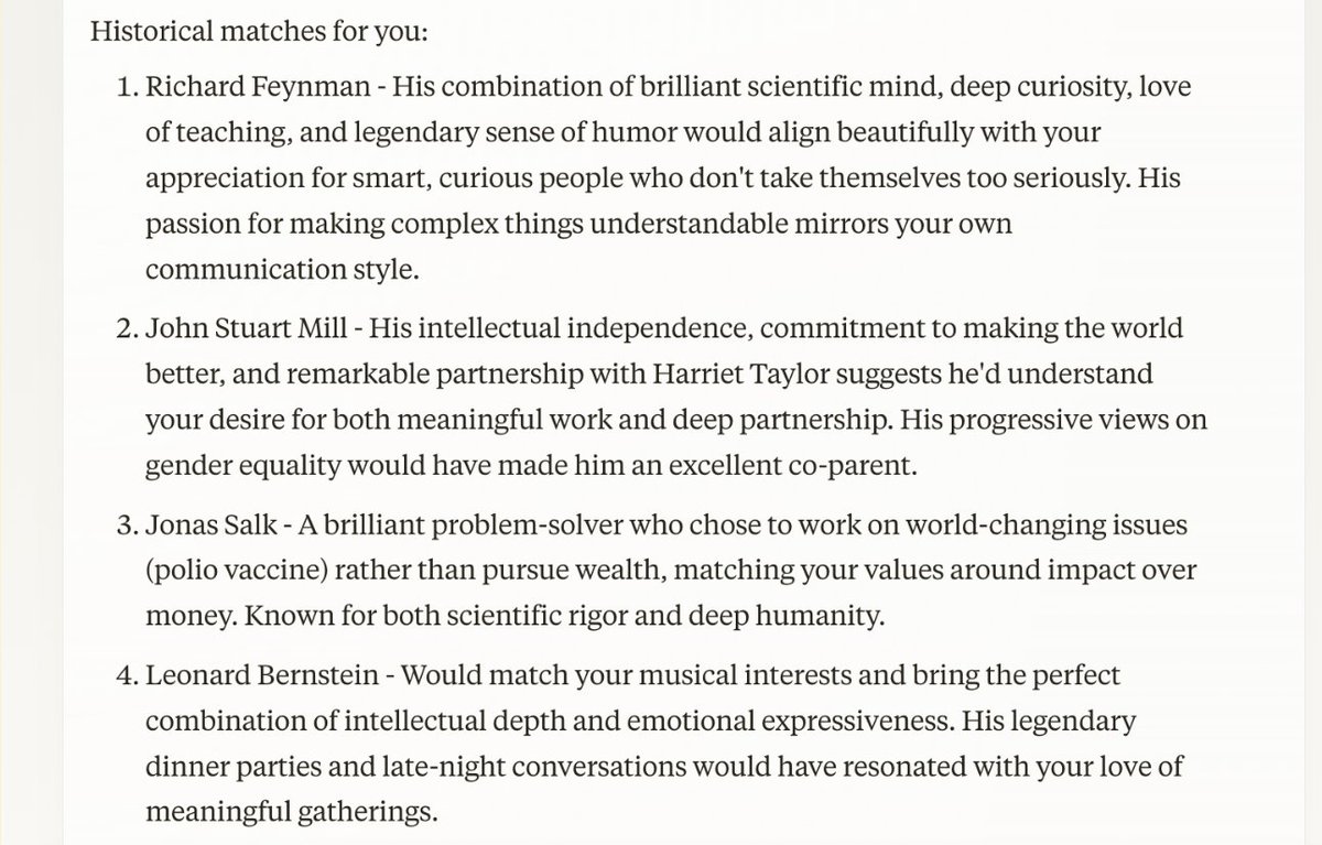 nanransohoff's tweet image. well I asked claude what historical figures he’d set me up with and I.. have never felt so seen?
anyway, I’ll be hosting a feynman lookalike party later this year ✌🏼
