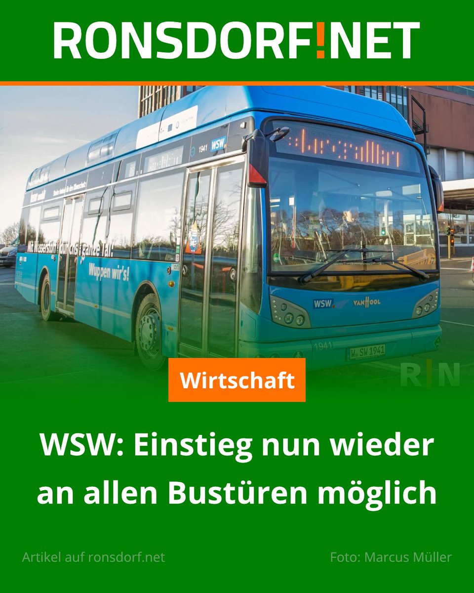Nach über 14 Jahren ist der „kontrollierte Vordereinstieg“ in den Bussen der Wuppertaler Stadtwerke Geschichte...

Zum Artikel geht es hier:
ronsdorf.link/9mxe7

#Wuppertal #Ronsdorf #Hochbarmen #WuppertalerStadtwerke #WSWmobil #Bus #Vorneeinstieg #Busticket #ÖPNV #Nahverkehr
