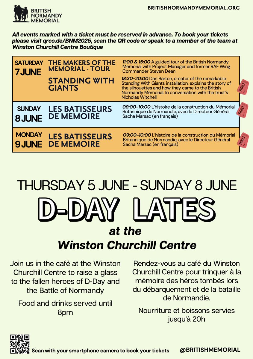 🎟️The British Normandy Memorial will host a series of daytime and evening events from 2 to 9 June. For more information and to book your tickets go to eventbrite.com/cc/d-day-81-42… 🎟️