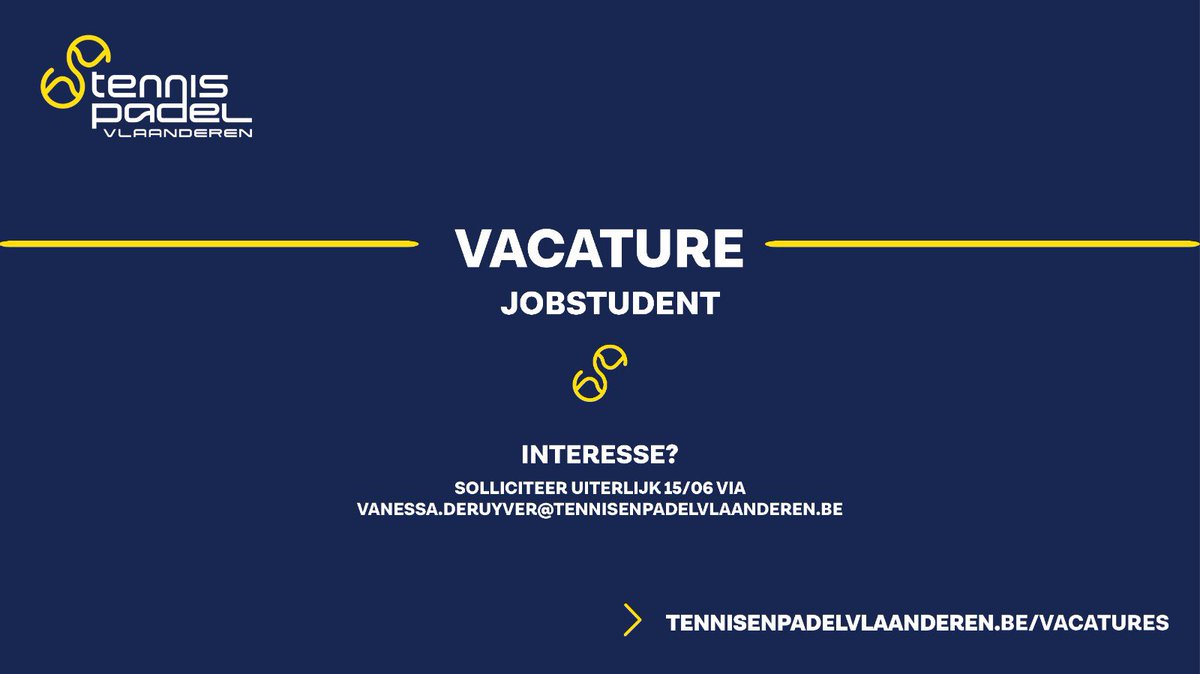 TennisVla's tweet photo. Op zoek naar een toffe studentenjob deze zomer? ☀️ Gevonden! Lees de volledige vacature via https://t.co/O2OVT5d9ux. 

#vacature #jobstudent https://t.co/QAkNmIiPkR