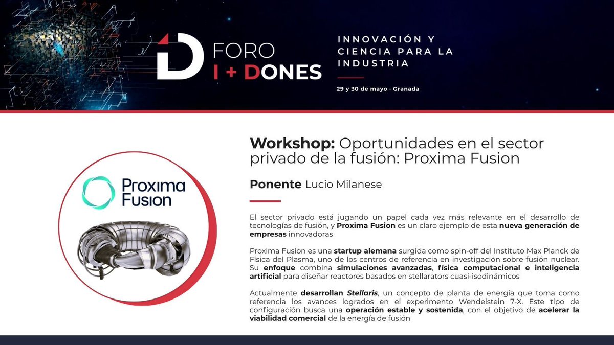 IFMIF-DONES (@ifmif_dones) on Twitter photo 🚀 #FusionEnergy is driving a new generation of innovative companies like <a href="/proximafusion/">Proxima Fusion</a>.
✍ Register for the 3rd R&DONES Forum and meet this German startup that combines advanced simulations, computational physics and AI.
🚹 industryoffice.org/foro-i-dones/ 🚀 #FusionEnergy is driving a new generation of innovative companies like <a href="/proximafusion/">Proxima Fusion</a>.
✍ Register for the 3rd R&DONES Forum and meet this German startup that combines advanced simulations, computational physics and AI.
🚹 industryoffice.org/foro-i-dones/