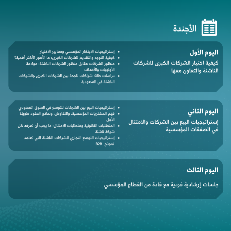 MonshaatSA's tweet photo. انطلق بشركتك الناشئة نحو آفاق جديدة!

"برنامج تمكين الشركات الناشئة لبناء شراكات مؤسسية" يفتح لك الأبواب للتعاون مع كبرى الشركات، وطرح رؤى قابلة للتنفيذ🎯