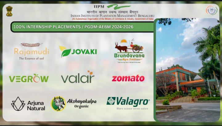 iipm_bangalore's tweet photo. Indian Institute of Plantation Management, Bengaluru is delighted to announce100% Summer Internship Placements for Agricultural Exports and Business Management program (PGDM AEBM) 2024–2026 batch.
#iipmb #pgdmaebm #internshipsuccess #summerinternship2025 #agriexport https://t.co/Q2eyEpRoKf