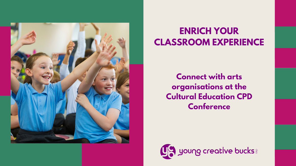 YCBucksCEP's tweet photo. Primary teachers – Enrich Your Classroom Experience Through the Arts! 
Join us for the FREE Cultural Education CPD Conference on 26 June in High Wycombe.
Workshops, networking, and inspiration! 
 👉 https://t.co/X2KoJyQiwr
#YCBConference2025 #CreativeClassrooms #TeacherCPD https://t.co/fJyNXpBFEf