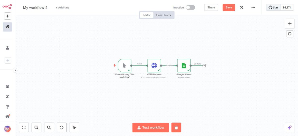 Sonwa127's tweet photo. I built a no-code automation that scrapes business leads (e.g., names, contacts, ratings) from Google Maps using Apify’s API integration. The workflow runs on n8n, automatically filtering and organizing data into a Google Sheet
#NoCode #n8n #leadscraping #apify https://t.co/kWIe7L17TP