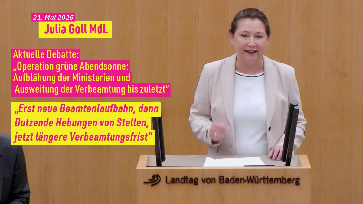 Julia Goll (@goll_julia) on Twitter photo Landtagsdebatte: "Operation Abendsonne beginnt bei Grünen schon im Morgengrauen" - Erst neue Beamtenlaufbahn, dann Dutzende Hebungen von Stellen, jetzt längere Verbeamtungsfrist. #herewegoll #ltbw <a href="/fdplandtagbw/">FDP/DVP-Fraktion im Landtag von Baden-Württemberg</a>
julia-goll.de/operation-aben… Landtagsdebatte: "Operation Abendsonne beginnt bei Grünen schon im Morgengrauen" - Erst neue Beamtenlaufbahn, dann Dutzende Hebungen von Stellen, jetzt längere Verbeamtungsfrist. #herewegoll #ltbw <a href="/fdplandtagbw/">FDP/DVP-Fraktion im Landtag von Baden-Württemberg</a>
julia-goll.de/operation-aben…