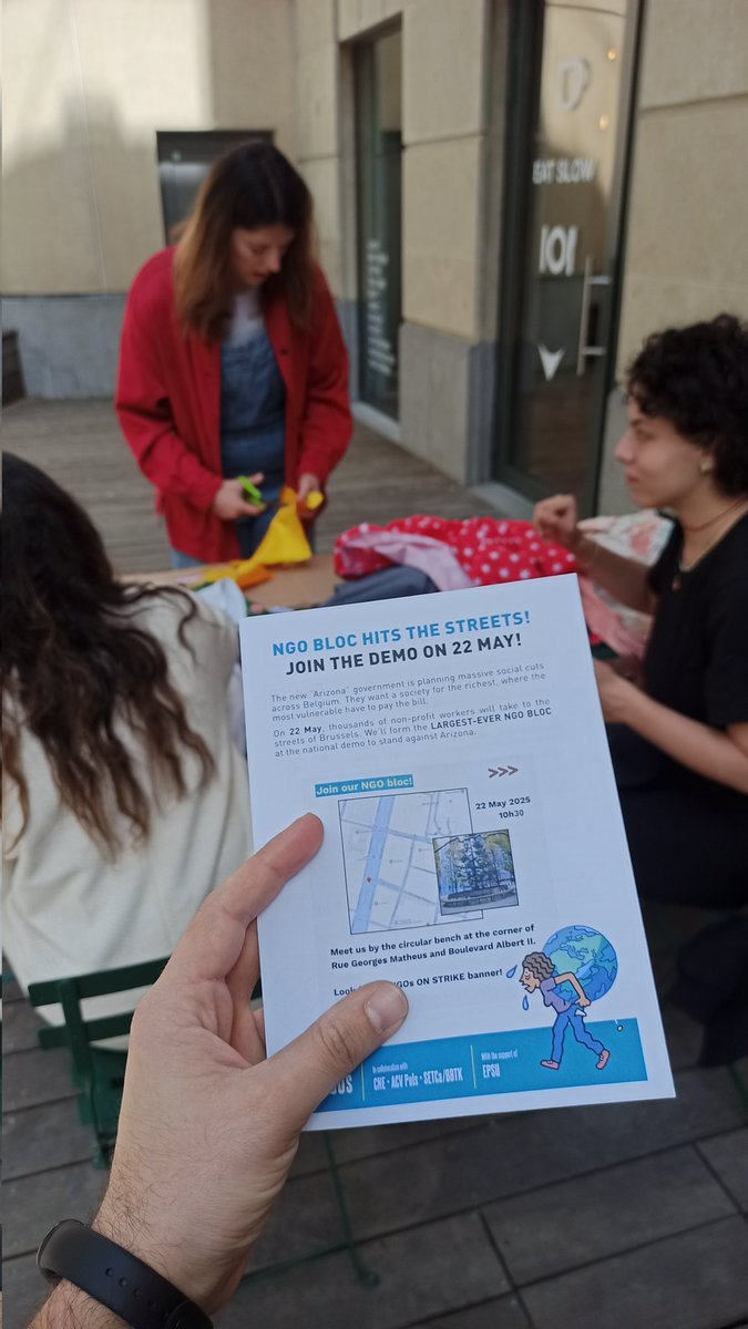Ahead of tomorrow’s national non-profit demo, NGO workers make their banner🧵

We’re stitching together our colours &amp; our struggles into one message: NO to Arizona.

Join us tomorrow under our banner in the largest-ever NGO bloc!

📅 Thurs, 22 May - 10.30
📍 DM for meeting point!