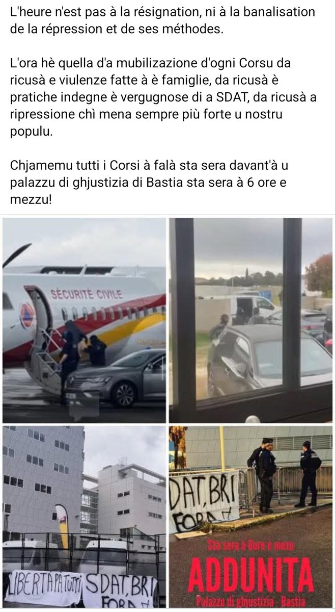 Rassemblement 18h30 palais de justice de Bastia