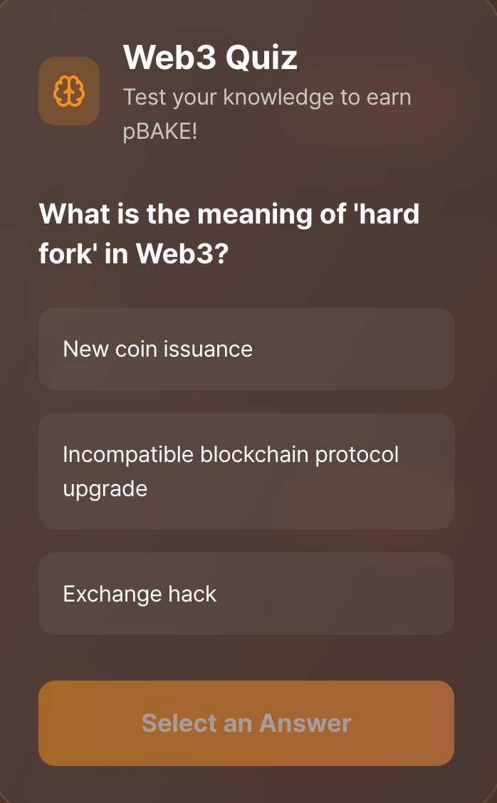 bitbake_app's tweet photo. Today's Quiz : What is the meaning of 'hard fork' in Web3?

🎯 Got the quiz right today? Claim your $pBAKE now! https://t.co/EAQYLR0Oyn