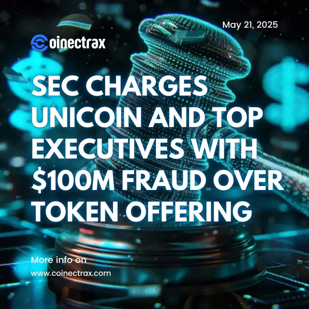 CoinectraX's tweet photo. U.S. Securities and Exchange Commission has filed a lawsuit against cryptocurrency firm Unicoin Inc. and several of its top executives, accusing them of defrauding investors out of more than $100 million through misleading and unregistered securities offerings. #Crypto #News #SEC https://t.co/dK3acDPBXa
