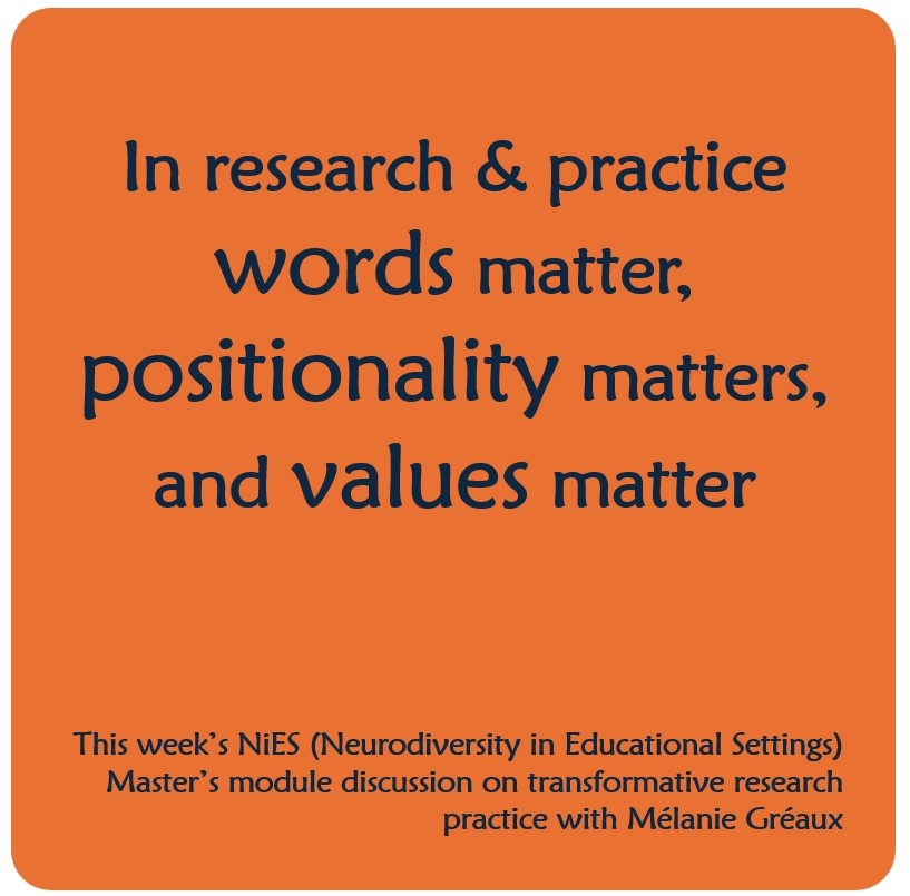 Dr Julie Bailey (@juliebailey222) on Twitter photo This week we welcomed <a href="/MelG_SLT/">Mélanie Gréaux</a> back to <a href="/CamEdFac/">Faculty of Education, University of Cambridge</a> to discuss the role of transformative research in supporting change in professional practice. We considered fundamental questions around values, positionality, assumptions & social justice in neurodiversity research and practice. This week we welcomed <a href="/MelG_SLT/">Mélanie Gréaux</a> back to <a href="/CamEdFac/">Faculty of Education, University of Cambridge</a> to discuss the role of transformative research in supporting change in professional practice. We considered fundamental questions around values, positionality, assumptions & social justice in neurodiversity research and practice.