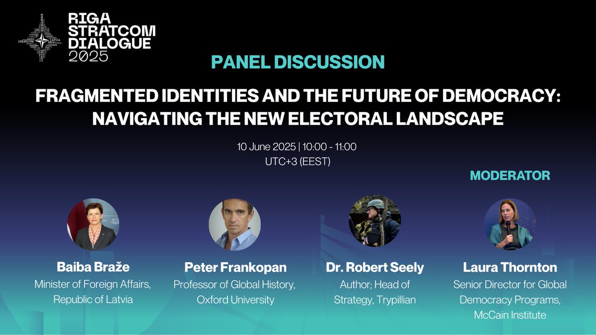 As influence replaces ideology, how can we defend democracy amid foreign interference? #RigaStratComDialogue 2025 will seek answer during the discussion "Fragmented Identities &amp; the Future of Democracy" featuring speakers from both government and academia.
rigastratcomdialogue.org