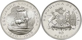 10 Pesos (KM#183):

Conmemora a la Escuadra Libertadora del Perú. En la parte marítima estaba comandada por Thomas Cochrane, y en la parte terrestre, por José de San Martín).

Material: Plata 999
Diámetro: 46 mm
Peso: 45 g
#ConPratEnLaMemoria
Viva La Libertad
