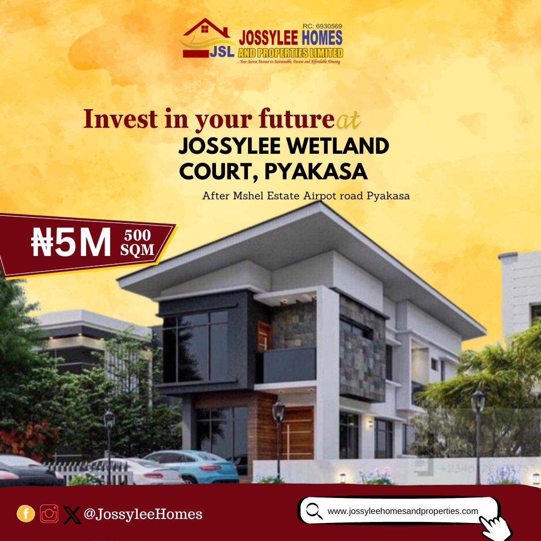 JossyleeH61876's tweet photo. The future of Abuja real estate is in Pyakasa, and Jossylee Wetland Court is your gateway! We're offering prime 500 SQM plots designed for appreciation and peaceful living. https://t.co/l0fkX1XWDA
